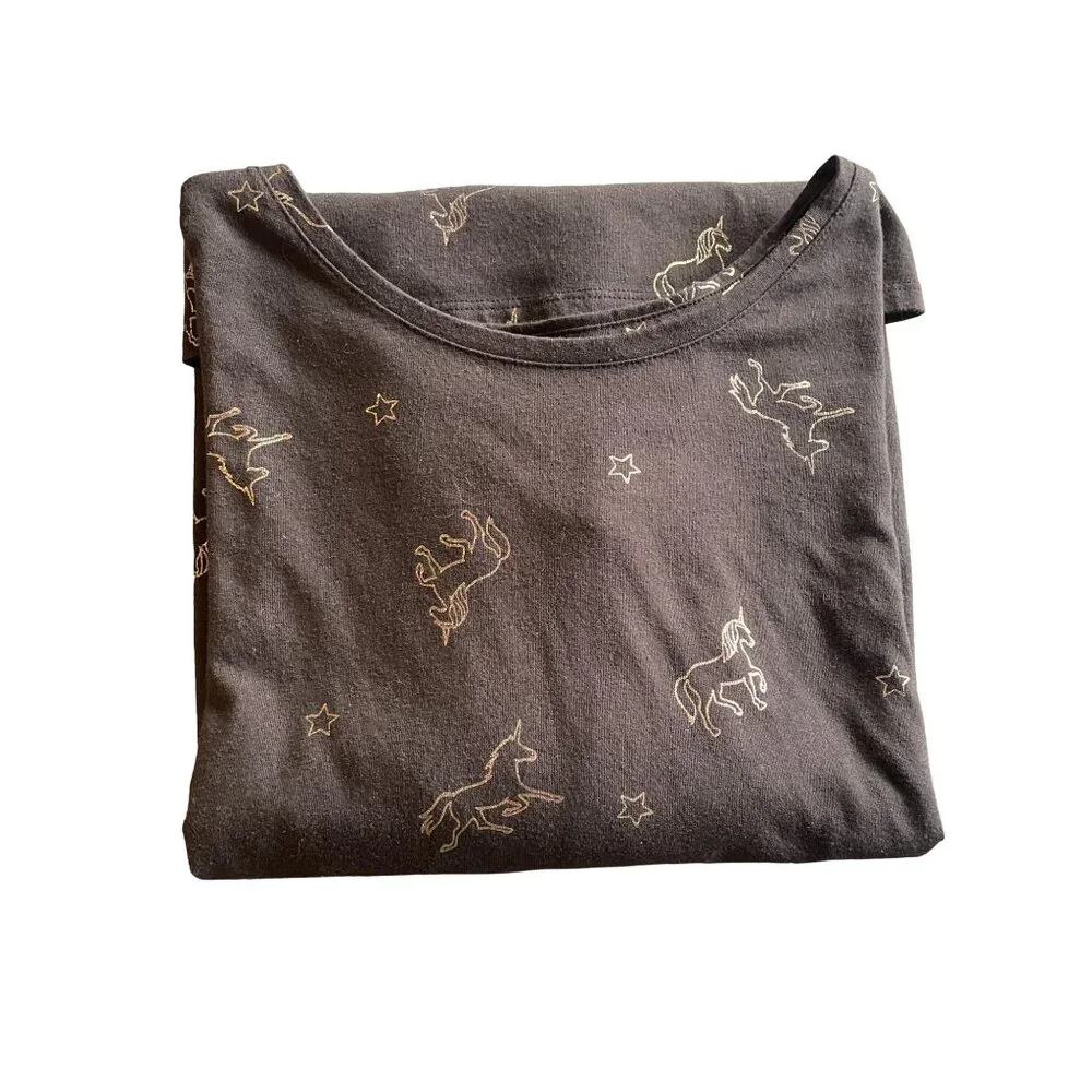 Vintage Old Navy Gold Foil Unicorn‎ Long Sleeve Top - Black & Metallic Gold XXL